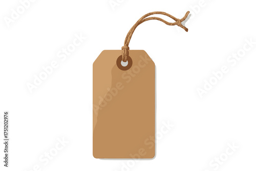 Blank brown kraft paper gift tag or price label tied with natural twine string isolated on white background