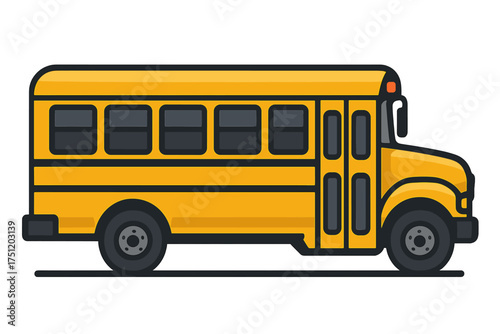 Iconic bright yellow school bus in side profile view for student transportation