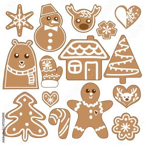 Gingerbread Cookies Set, Christmas Holiday Elements