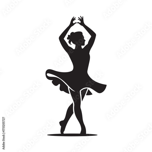 Silhouette of a ballerina dancing gracefully, isolated on white background