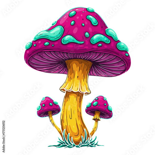 Vibrant psychedelic magic mushrooms illustration