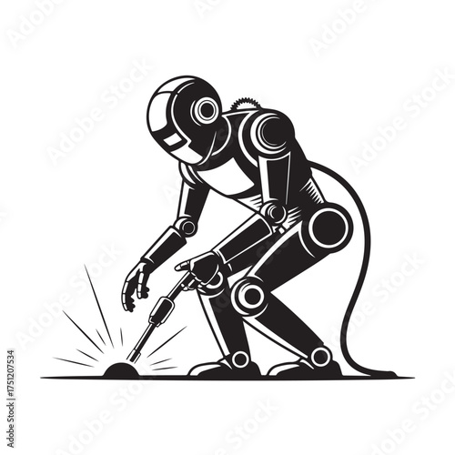 Welding robot working on a project, isolated on white background