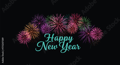 A dazzling fireworks display against a black backdrop celebrates the arrival of the New Year, radiating joy and excitement for a fresh start and bright future.