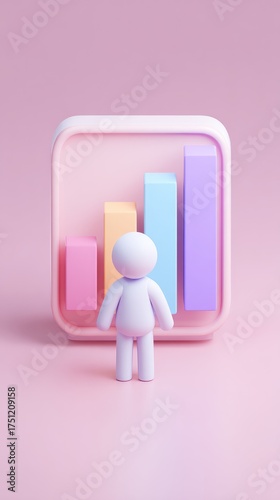 Business analytics concept with a person and a graph.