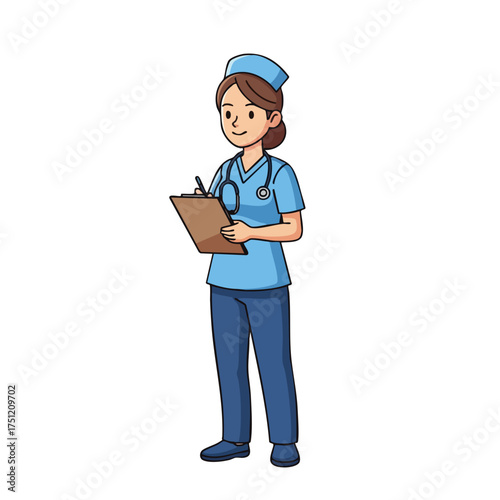 Smiling Nurse Holding Clipboard and Stethoscope, Ready to Assist Patients