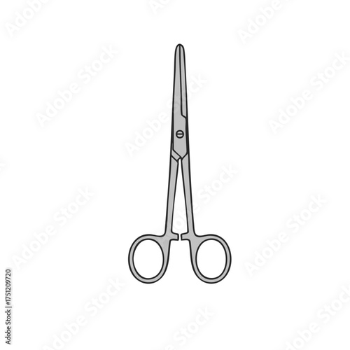 Illustration of a Gray Surgical Hemostat with Ring Handles and Elongated Jaws