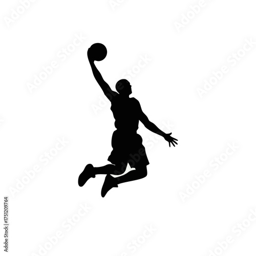 Silhouette of a Basketball Player Executing a Jump Shot with Ball