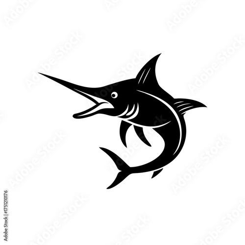 Leaping Swordfish Vector Logo, Abstract Marlin Fish Graphic