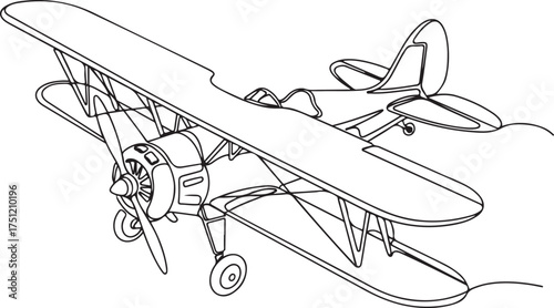 Vintage Biplane Aircraft Outline Drawing