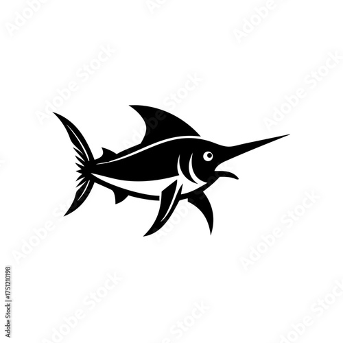 Dynamic Marlin Fish Leaping, Ocean Angling Vector Symbol