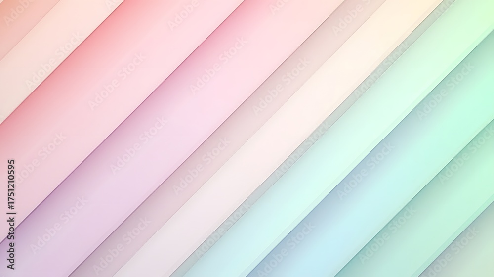 Fototapeta premium Diagonal soft pastel colored stripes create a gentle layered abstract background.