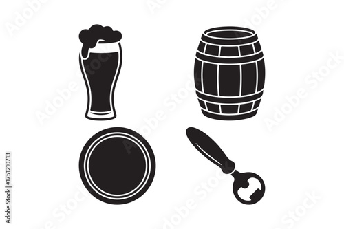 Beer barrel glass bottle opener and label icons