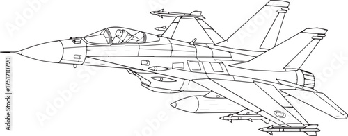 Modern Combat Jet Aircraft Outline Illustration with Missiles
