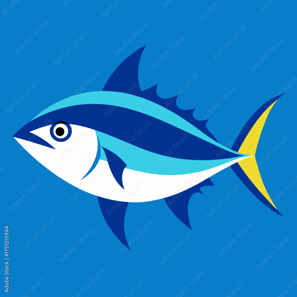 Fototapeta premium Tuna fish swimming in deep ocean realistic art vector illustration