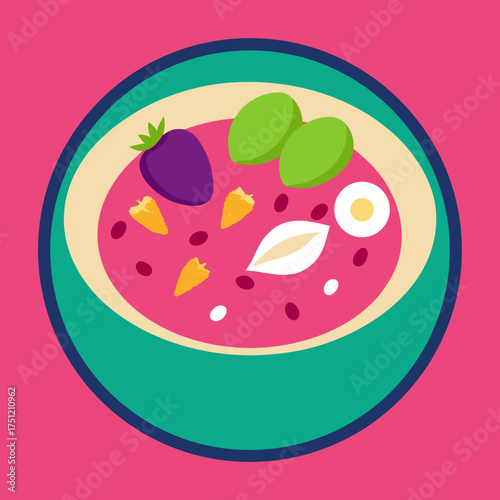 Vegan smoothie bowl with fruits and granola vibrant vector illustration