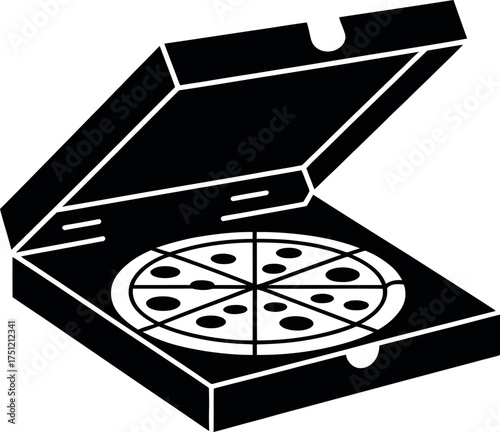 Open pizza box silhouette with visible contents