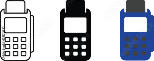 Three different styles of payment terminals on white background Keywords: payment terminal