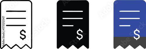 Three different styles of receipts on white background Keywords: receipt, bill, invoice, payment