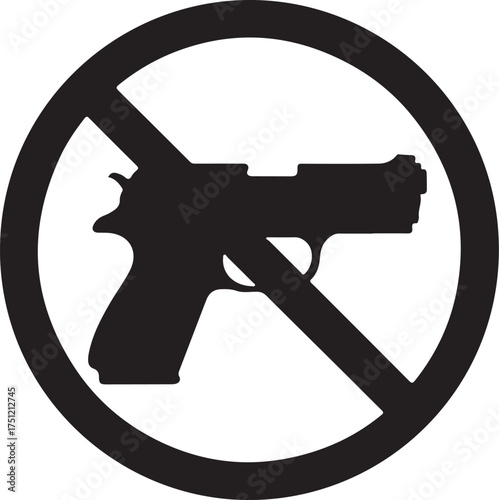 No Guns Allowed Sign Black Circle Prohibition Symbol. Stop gun violence symbol prohibition sign vector illustration vector. no gun sign.