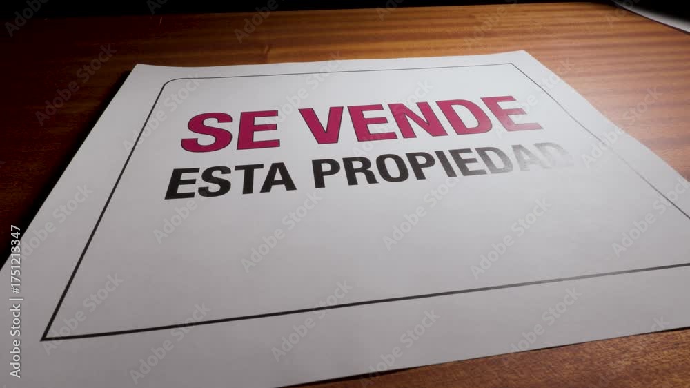 Letrero se vende esta propiedad impreso en papel sobre mesa 9