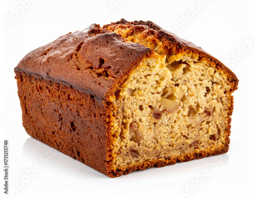 Single Whole Banana Bread Slice Isolated on White Background