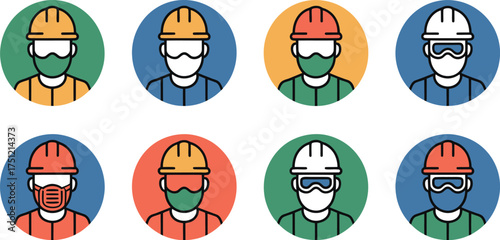 Set of worker avatar isolated on white background construction worker icon set