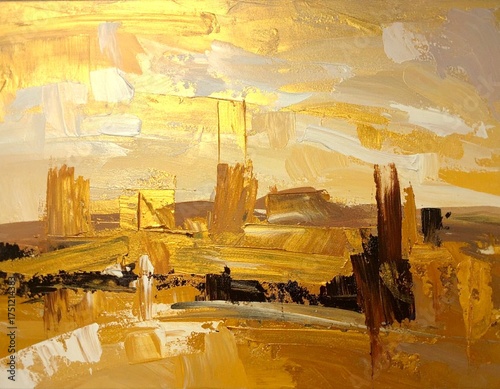 Oil painting background with antique gold brush strokes