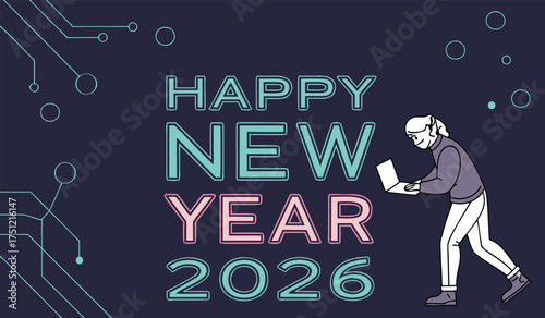 Happy New Year 2026 Wishes - Tech Circuit Theme, Joyful Digital Greetings, and Innovative New Beginnings!