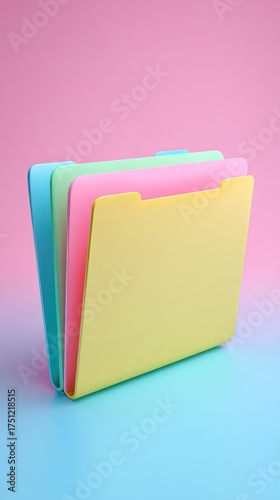 Colorful File Folders Stacked on a Pastel Background.