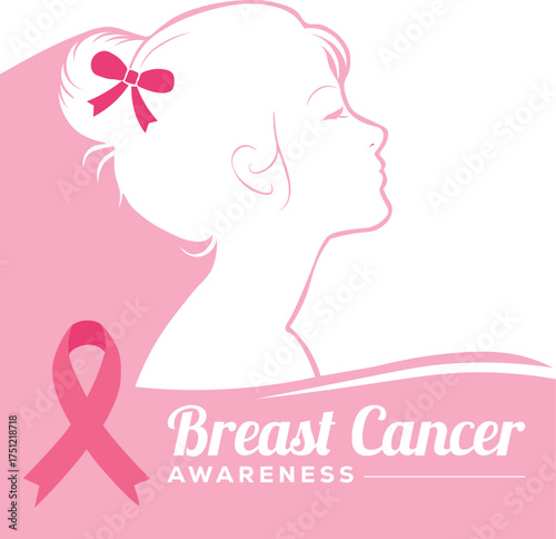 Pink Ribbon Forming Female Figure Symbolizing Strength and Hope for Breast Cancer Awareness