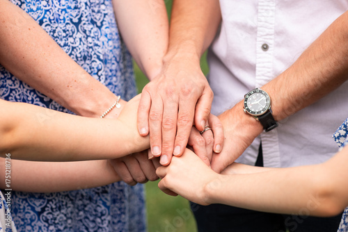 Cuadro en lienzo Close-Up of Family Holding Hands, Unity, Love, and Teamwork