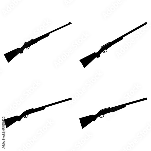 Four repeating rifle silhouettes displayed against a white background in a symmetrical arrangement