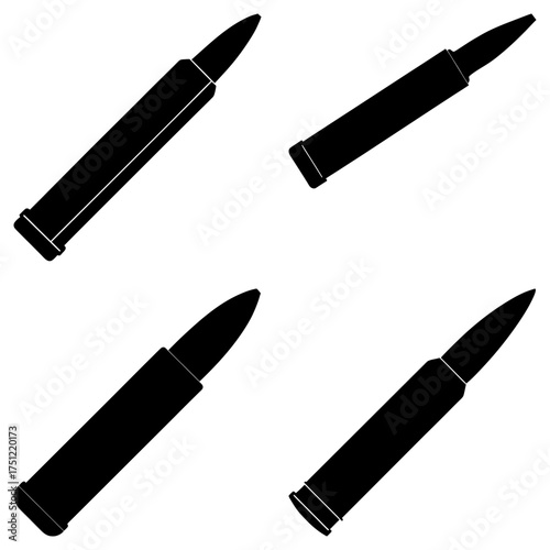 Four black bullets arranged diagonally on a white background in a simple vector illustration style