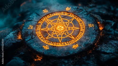 Mysterious Glowing Rune Stone  Ancient Power and Legend.