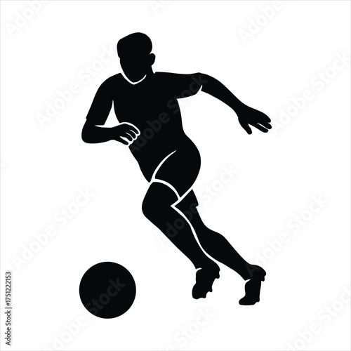 Silhouette of a soccer player dribbling a ball with a dynamic movement vector