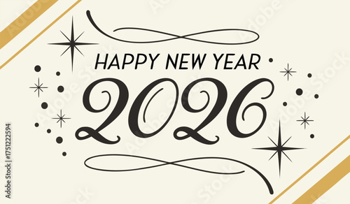 Usher in Happy New Year 2026 with Chic Star Patterns, Golden Ribbons, and Festive Swirls for a Glamorous Celebration