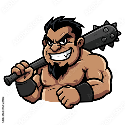 Strong barbarian mascot character holding a club
