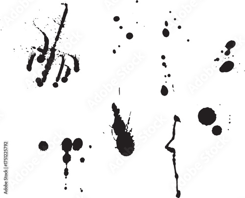 Ink blots and splatters form an abstract texture against the stark white transparent background