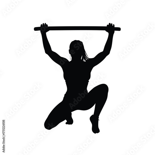Silhouette of strong athletic woman performing pull up exercise with determination, woman pull up pose silhouette vector illustration