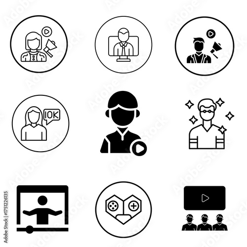 Collection of icons representing influencers content creators and online media