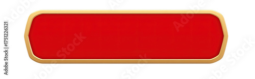 Rectangular red button with rounded corners and a golden outline, graphic element