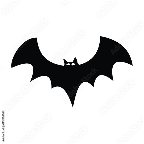 Simple Black Bat Silhouette with Glowing Eyes Vector