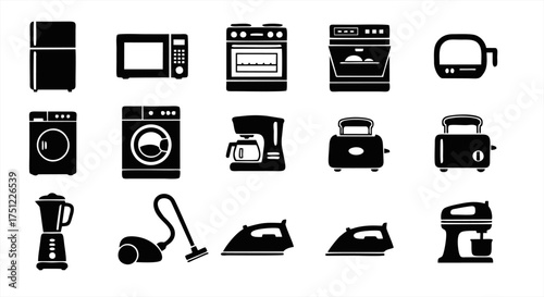 household appliances icons set