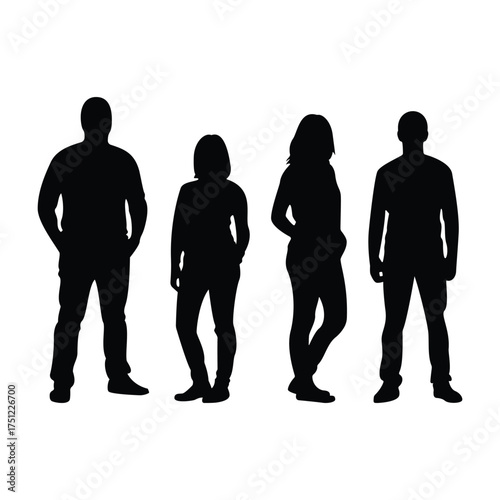 Four person group standing together silhouette