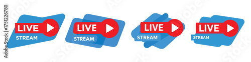 Vector art of collection of live stream icons set of blue and red live streaming symbols for web design, social media, and online broadcasting platforms transparent background