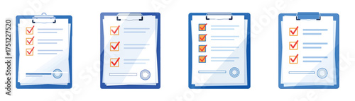 Vector art of set of clipboard illustrations with checklist and check marks, , representing task management, organization, and project completion in a clean design transparent background