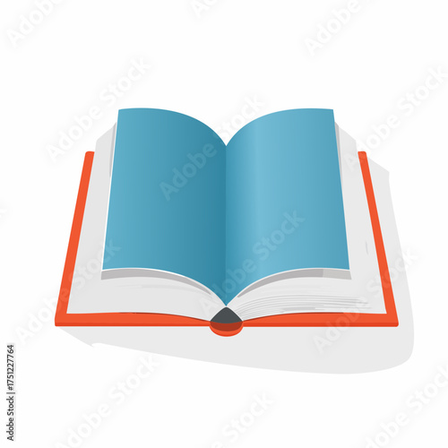 An open book with a red cover and blank blue pages isolated on a white background.