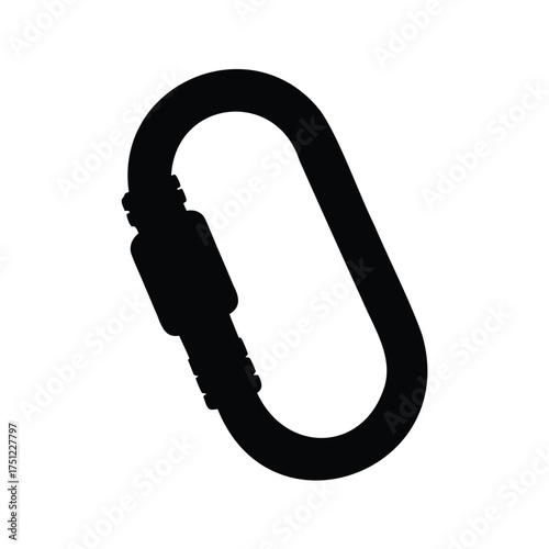 Black Silhouette of a Locking Carabiner for Safety and Security Purposes, climbing carabiner silhouette vector illustration