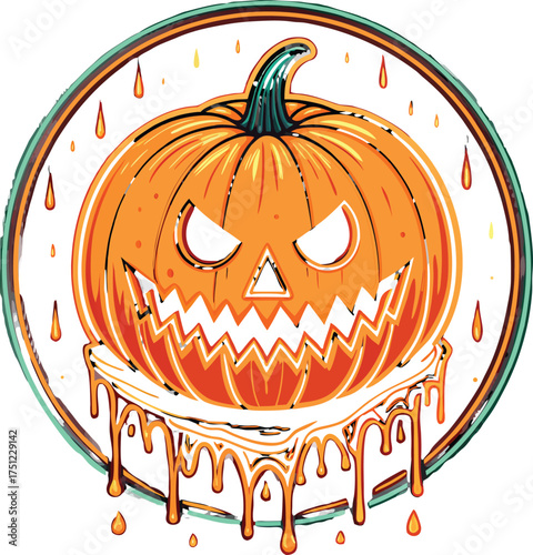 Glowing evil pumpkin face with sharp teeth and eye