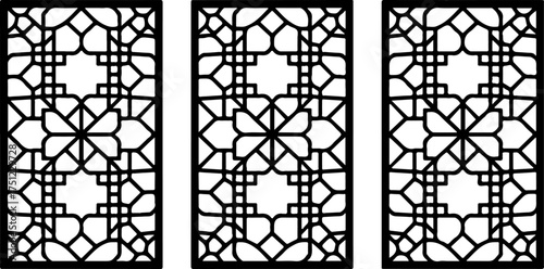 3 rectangular panels with abstract geometric pattern